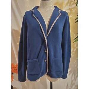 Lands End Nautical Fleece Blazer Jacket Womens Size M 10-12 Blue Anchor Buttons
